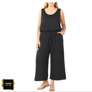 NWT || Black Cropped Wide Leg Romper Jumpsuit